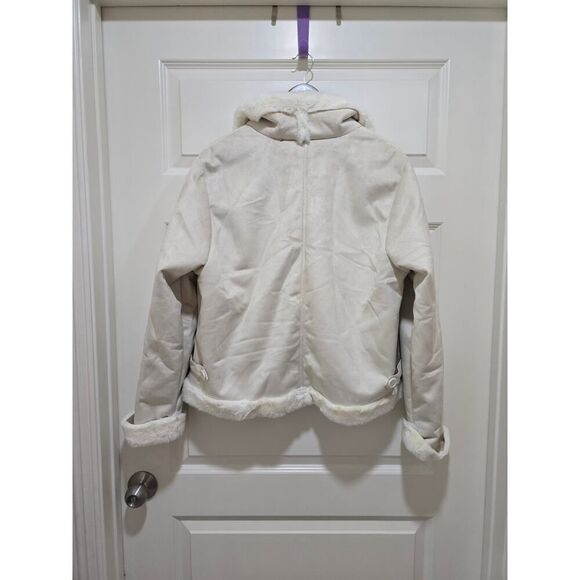 Nine West Faux Sued Aviator Jacket Ivory Super Cozy Front Buttons NWT Size XL - Picture 7 of 13